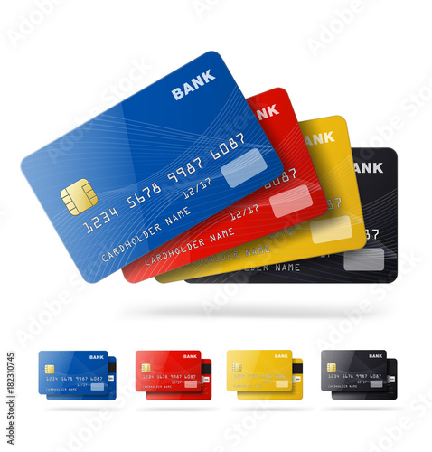 Set of credit cards isolated on white background. Vector illustration. Can be use for your design, promo, adv.