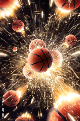 Basketball balls with fire sparks in action. Black isolated © Ruslan Shevchenko