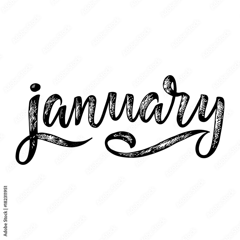 Handwritten names of months January. Calligraphy words for calendars