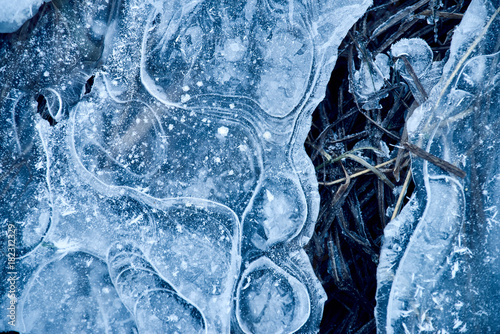 A thin layer of ice on the river. photo