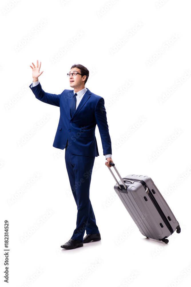 Young businessman with suitcase isolated on white background Young businessman with suitcase isolated on white background