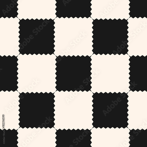 Vector checkered geometric seamless pattern with jagged squares. Black, white