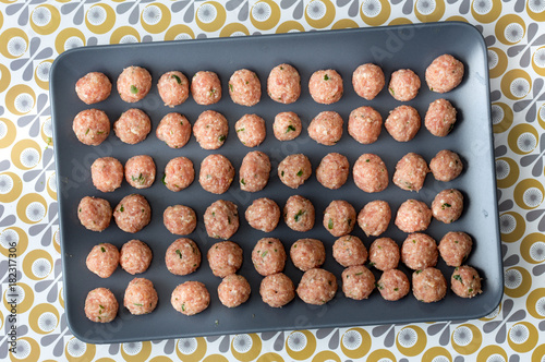 a dish of meatballs seen from the top