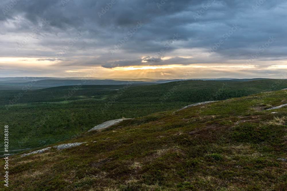 Landscape of the tundra at sunset, Finnmark, Norway