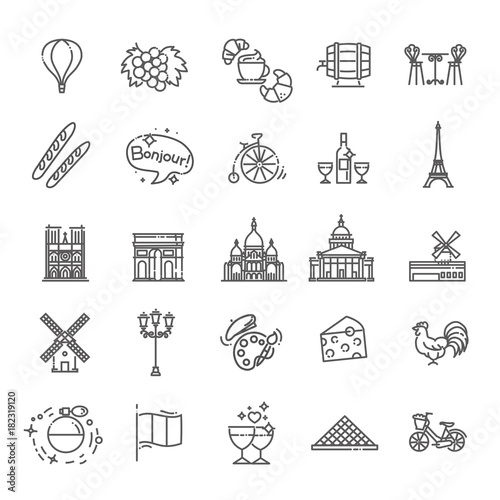 Set vector line icons in flat design France