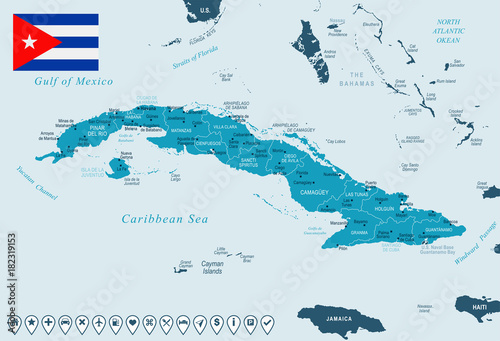 Obraz na plátně Cuba - map and flag - Detailed Vector Illustration