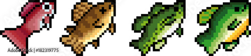 Set of pixel fish