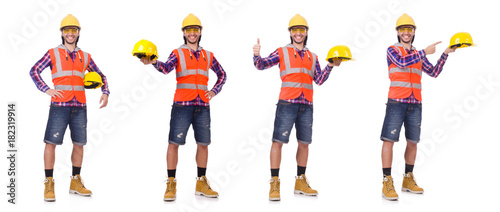 Young construction worker in helmet and briefs isolted on white © Elnur
