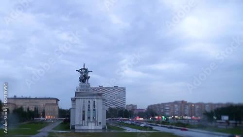 The monument in Moscow, landmark. Footage. Passing by the monument in Moscow