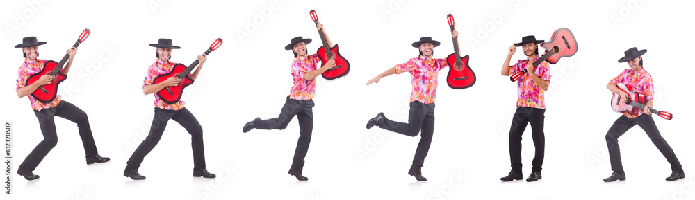 Man with guitar isolated on white Man with guitar isolated on white