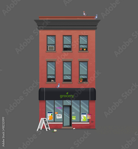 Illustration of a townhouse. Flat art style. Housing, real estate market, architecture design, property investment concept banner. Isolated on grey
