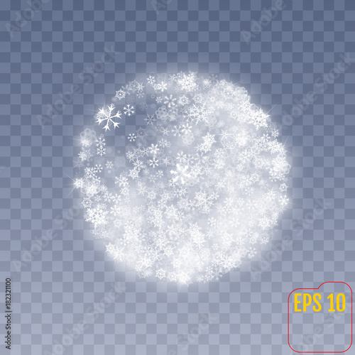 Christmas sphere with snowflakes on transparent background. Vector.