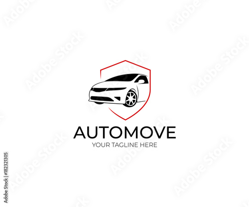 Car and Shield Logo Template. Automobile Vector Design. Transport Illustration