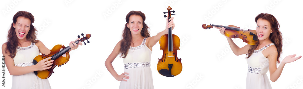 Woman playing violin isolated on white background Woman playing violin isolated on white background