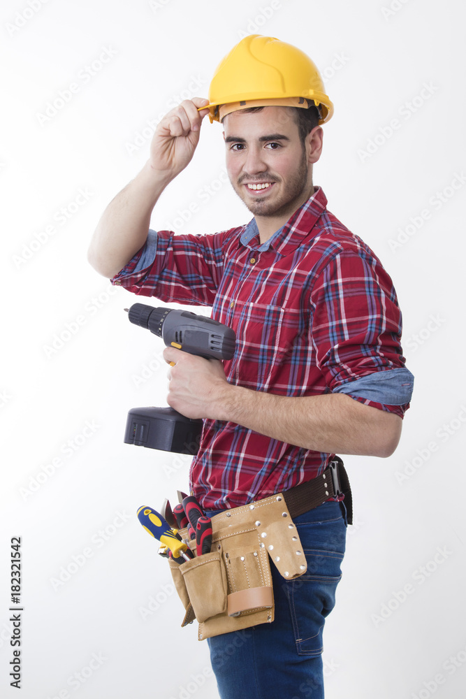 mason or construction worker isolated in white background, builder