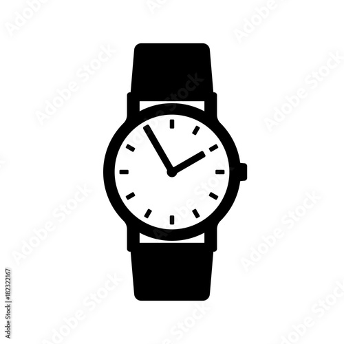 Wristwatch icon. Round shape classic watch on leather band. Vector Illustration