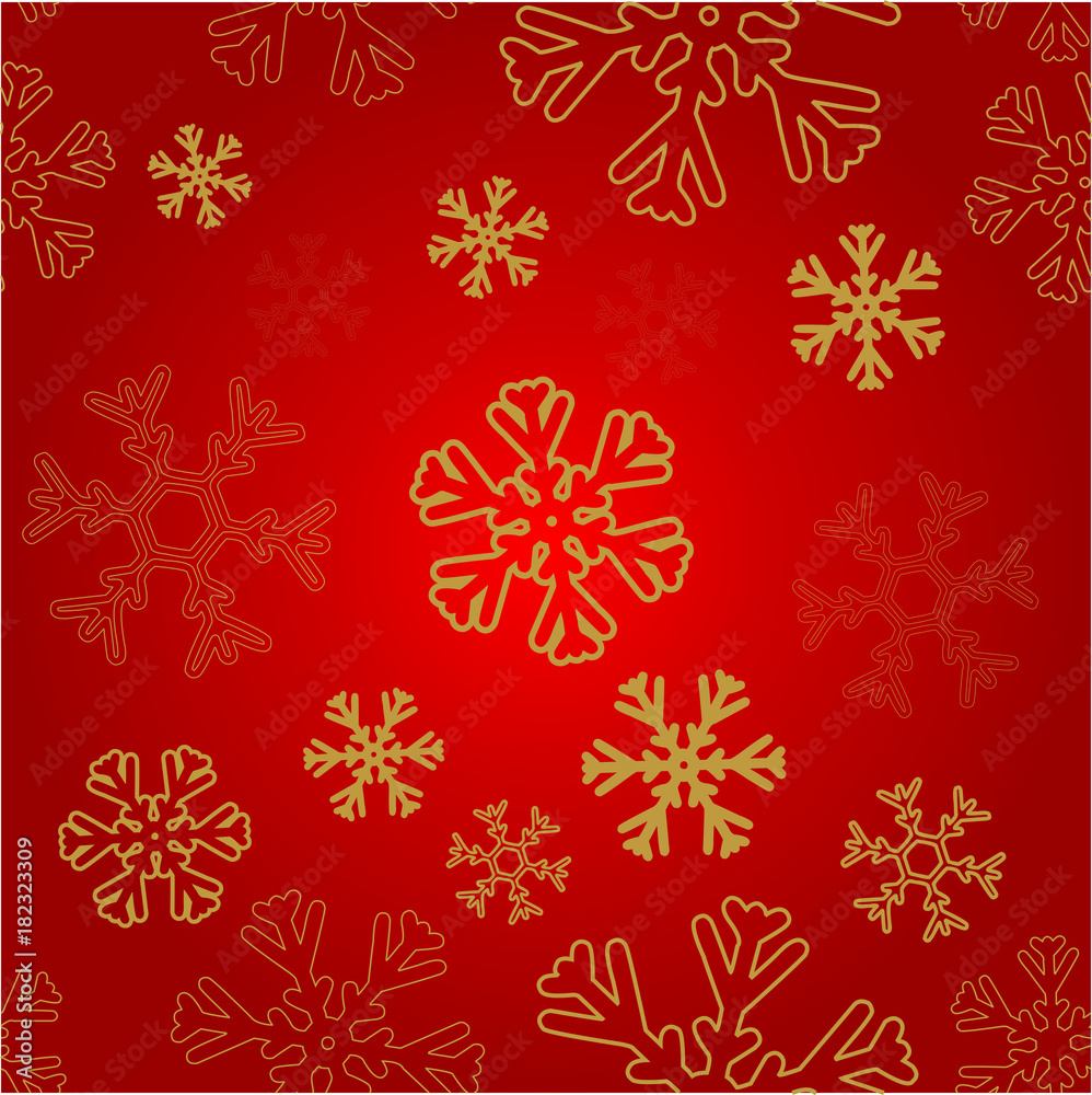 Red background with golden snow. Vector graphic gradient seamless pattern with snow.