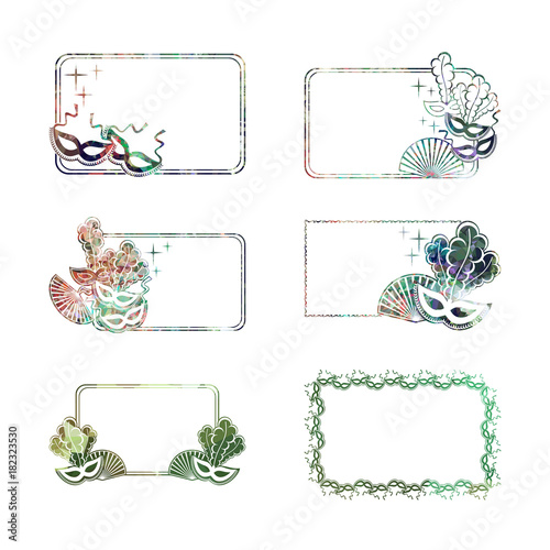 Set of beautiful color silhouette frames with carnival masks