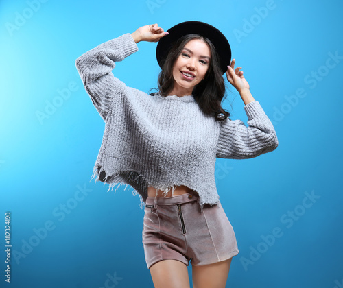 Beautiful hipster girl on b...