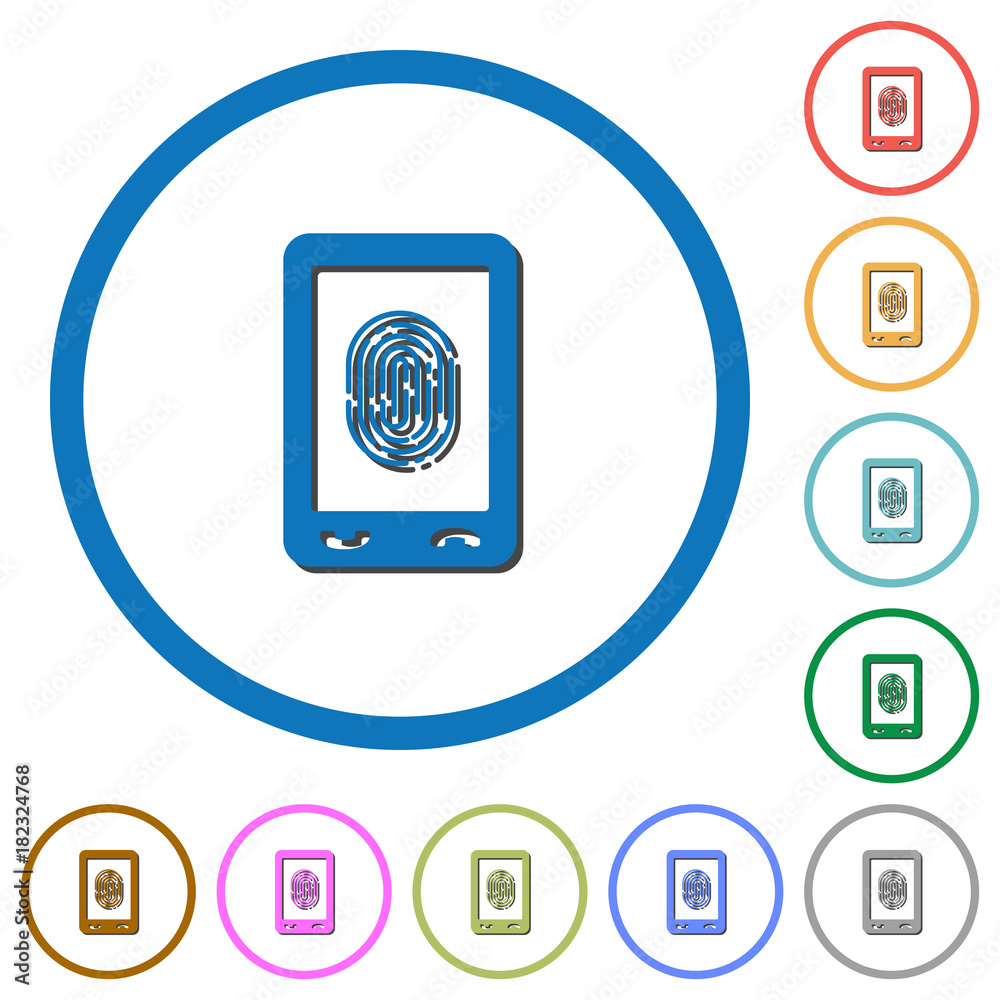 Mobile fingerprint identification icons with shadows and outlines Mobile fingerprint identification icons with shadows and outlines