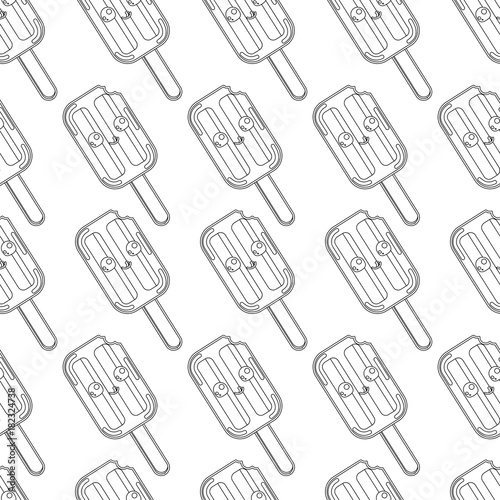 Abstract seamless ice cream pattern for girls or boys. Creative vector background with ice cream, cute eyes. Funny wallpaper for textile and fabric. Fashion style. Monochrome, black, white picture
