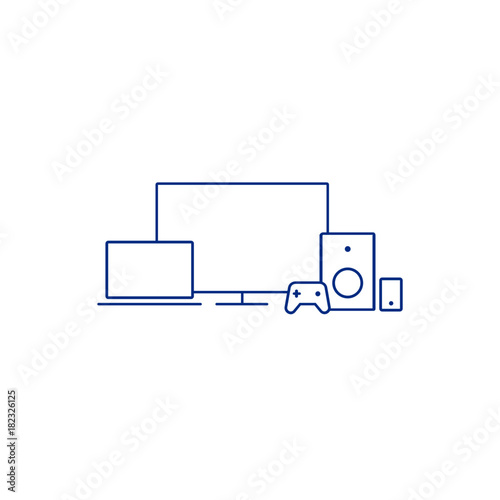 Set of multimedia devices, flat design linear icons
