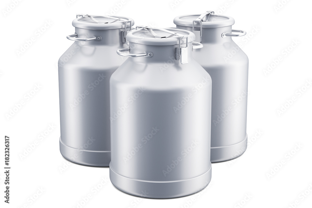 Set of milk cans, 3D rendering Set of milk cans, 3D rendering
