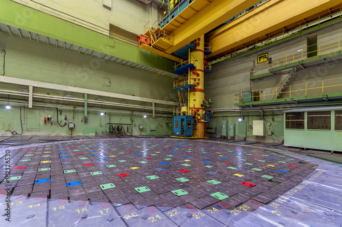 Reactor room. Massive reactor lid, equipment maintenance and replacement of the reactor fuel elements. photo