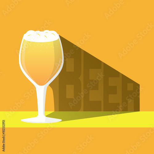 the glass of beer and shadow with beer text, craft beer