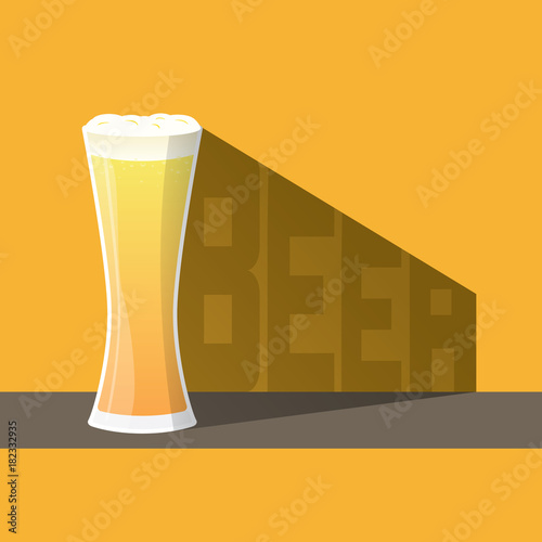 the glass of beer and shadow with beer text, craft beer