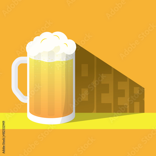 the glass of beer and shadow with beer text, craft beer
