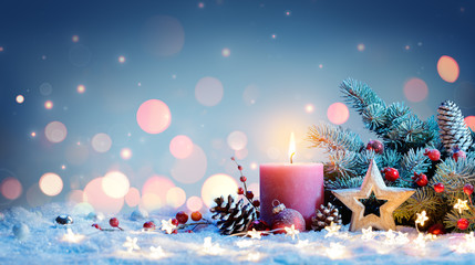 Red Candle With Christmas Decoration