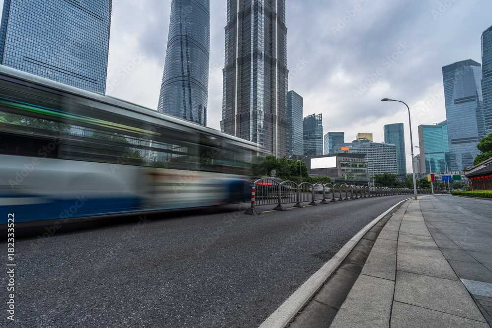 China Shanghai modern architecture, motion blur car..