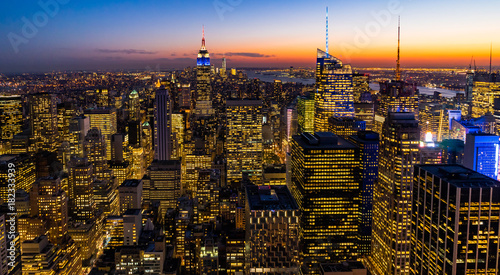 New York Skyline Manhatten Cityscape Empire State Building from Top of the Rock Sunset photo