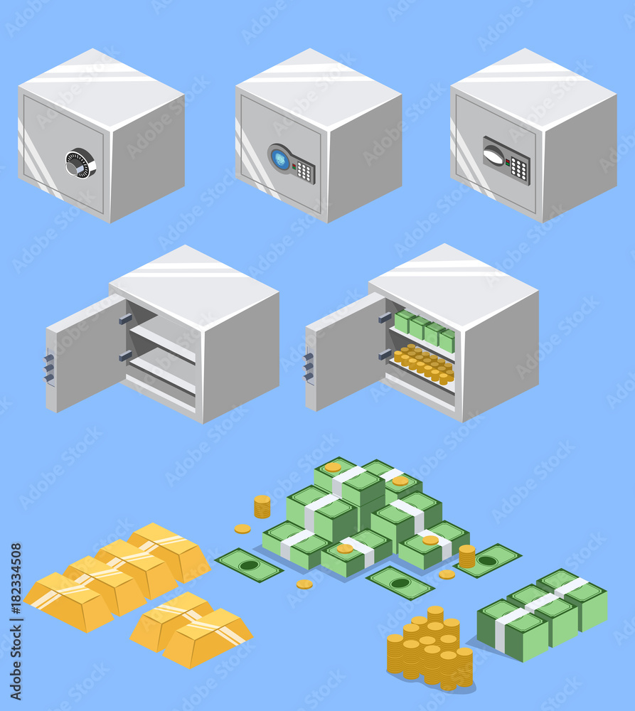 Isometric 3D vector illustration Safe for saving money and documents. Subject of property security
