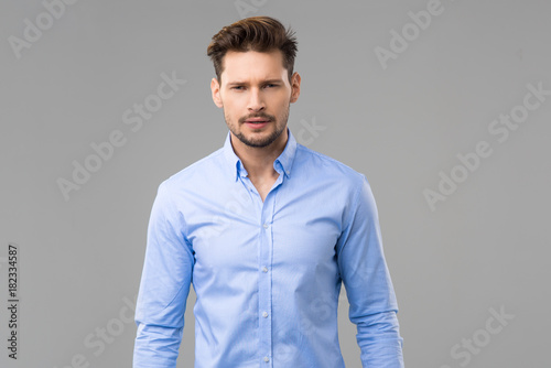 Photography Happy handsome man wear blue shirt