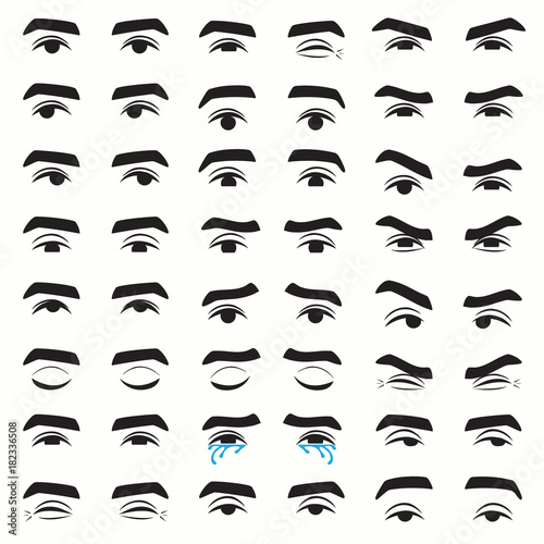 man eyes expressions, set of eyes emotion, vector illustration of character feelings