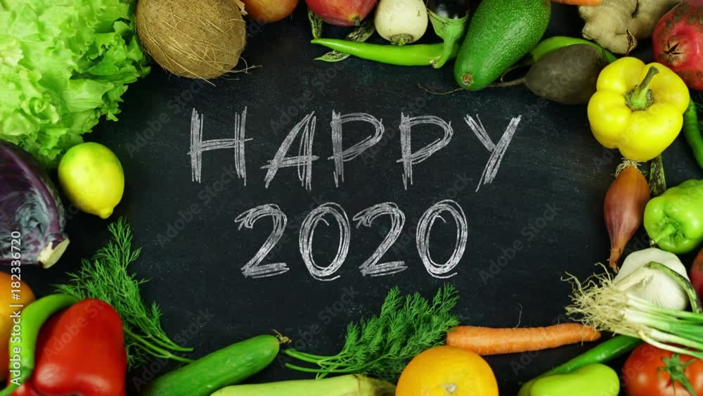 Happy 2020 fruit stop motion
