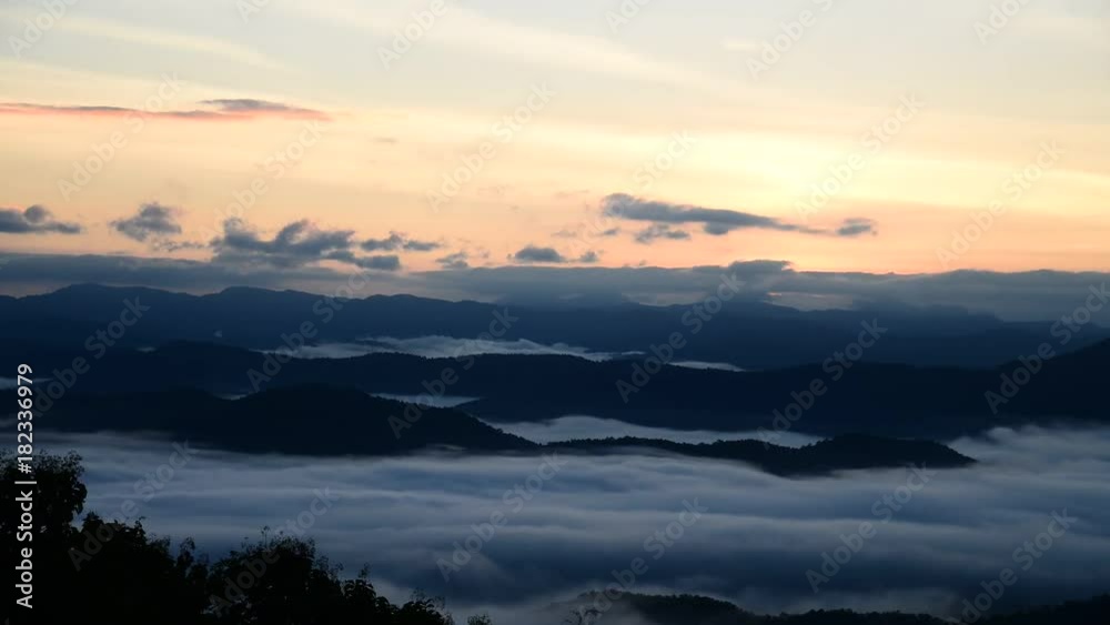 Time lapse clip of sun rise with sea of mist in the layer of mountain Time lapse clip of sun rise with sea of mist in the layer of mountain