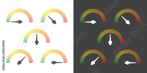 Meter signs infographic gauge element from green to red vector illustration