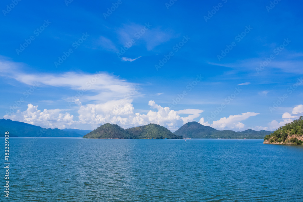 View point of Sinakharin Dam and sky background at Kanchanaburi, Thailand