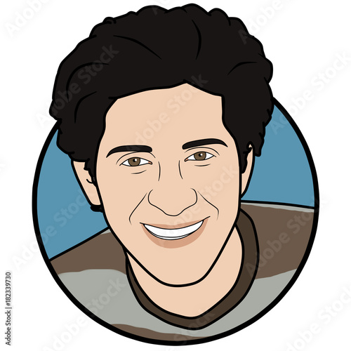 Smiling guy with blue background cartoon illustration photo