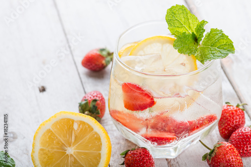 Strawberry juice and lemon soda juice mixed with soda