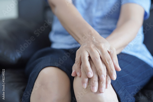 arthritis old person and Elderly woman female suffering from pain at home