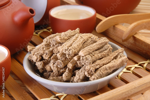 Dried codonopsis root used in chinese herbal medicine  photo