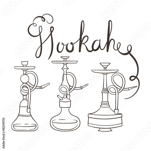 Hookah doodle set. Calabash icons of various shapes.
