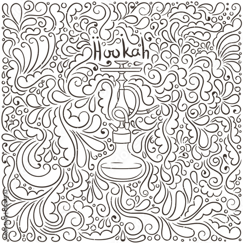 Hookah doodle illustration on patterned background