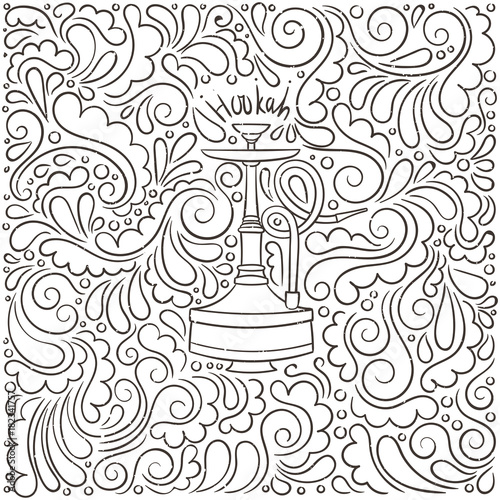 Hookah doodle illustration on patterned background