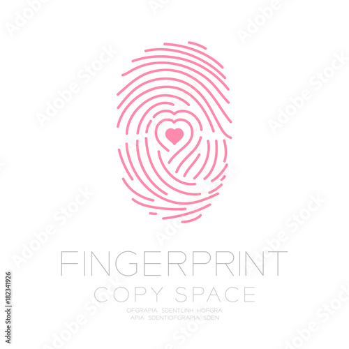 Fingerprint scan set with Love Heart symbol concept idea illustration isolated on dark blue background, and Fingerprint text with copy space