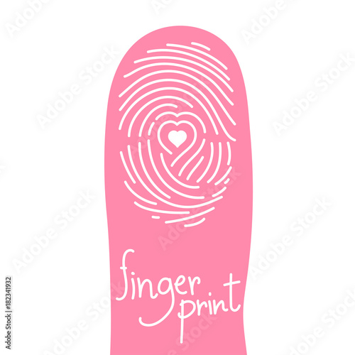 Fingerprint scan on finger silhouette set with Love Heart symbol concept idea illustration isolated on white background, and Fingerprint text with copy space